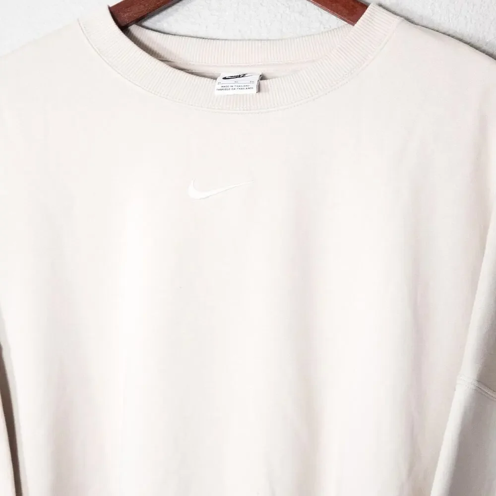 Nike Cropped Oversized Sweatshirt Cream Size XL Sporty Minimal - Picture 3 of 7